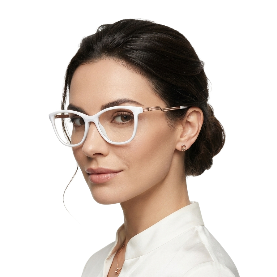 Armação Óculos de Grau Grande Branco Dourado Quadrado Feminino Retângular Moderno
