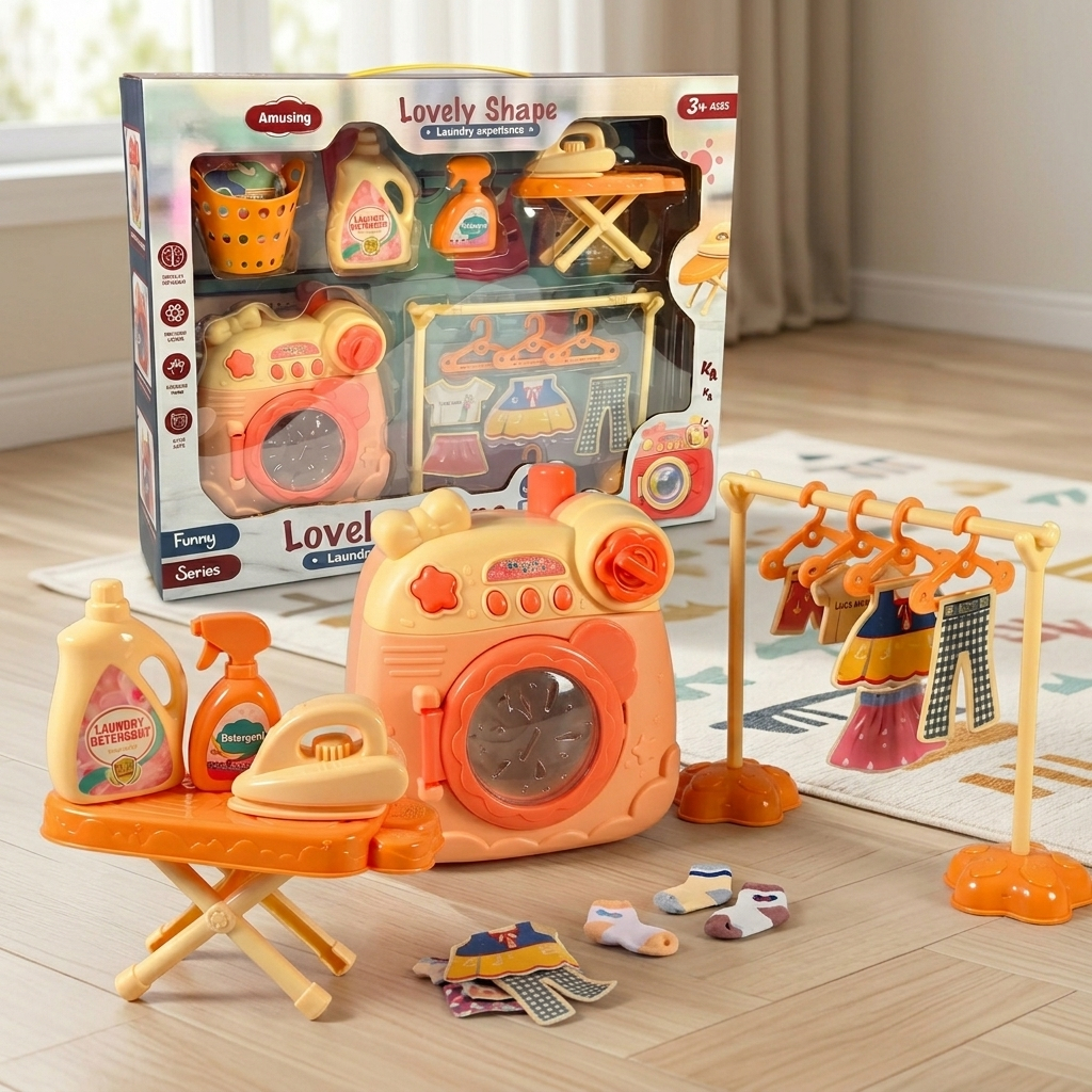 Kit Lavanderia Infantil Completo Maquina Lavar Brinquedo Ferro Tabua Acessorios