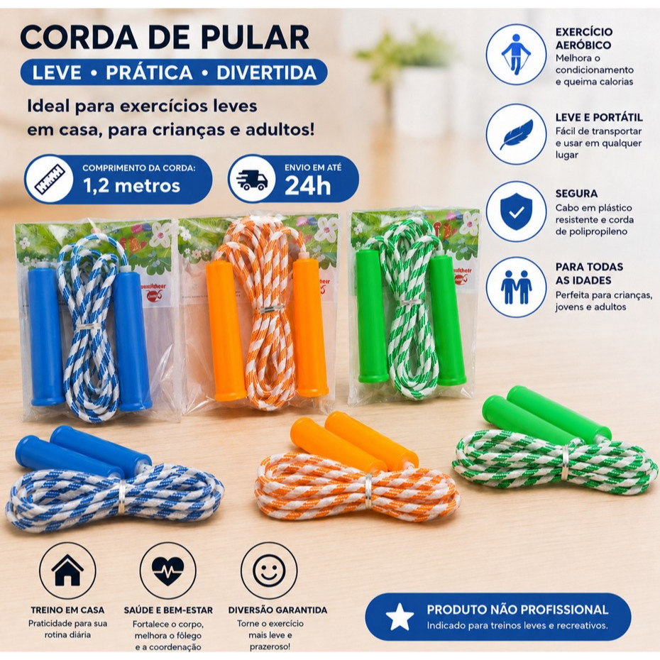Corda de Pular - 2,3m de comp - Cores [Azul escuro/Claro/Laranja/Verde] - Aleatório ou Cor desejadaa