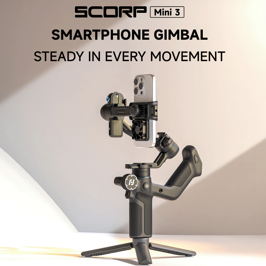 FeiyuTech SCORP Mini 3 Estabilizador Gimbal Para Smartphone Com IA Integrado e Cooler 3 Eixos Capacidade de Carga de 2kg