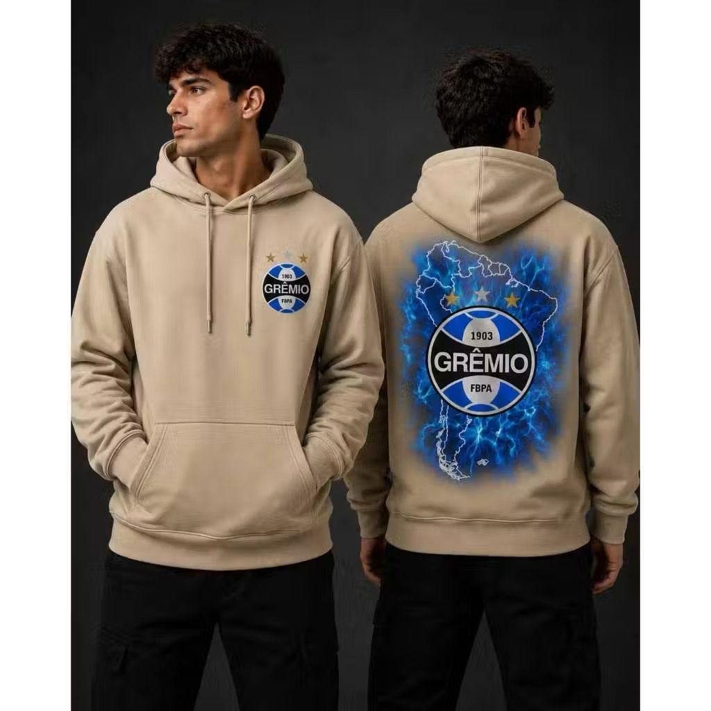 Moletom Premium Grêmio Unissex Blusa de Frio Agasalho com Capuz Peluciado Tricolor Gaucho