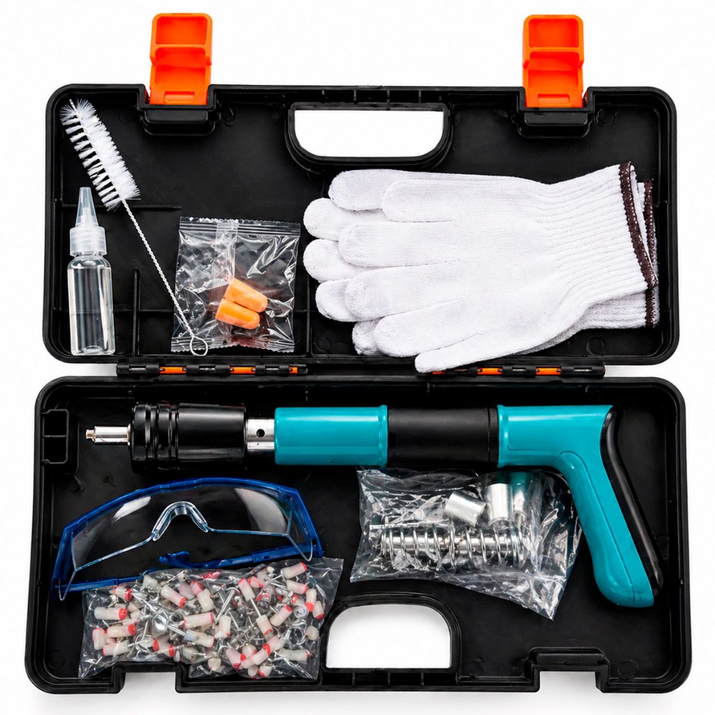 Kit Pistola De Fixacao Finca Pino Acao Direta Com 100 Pinos Fixação Geral Concreto Madeira Drywall