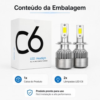 Kit 2 Lâmpadas LED C6-H3 6000K Super Branca 10 SMD 5630 Farol Milha DRL Automotivo