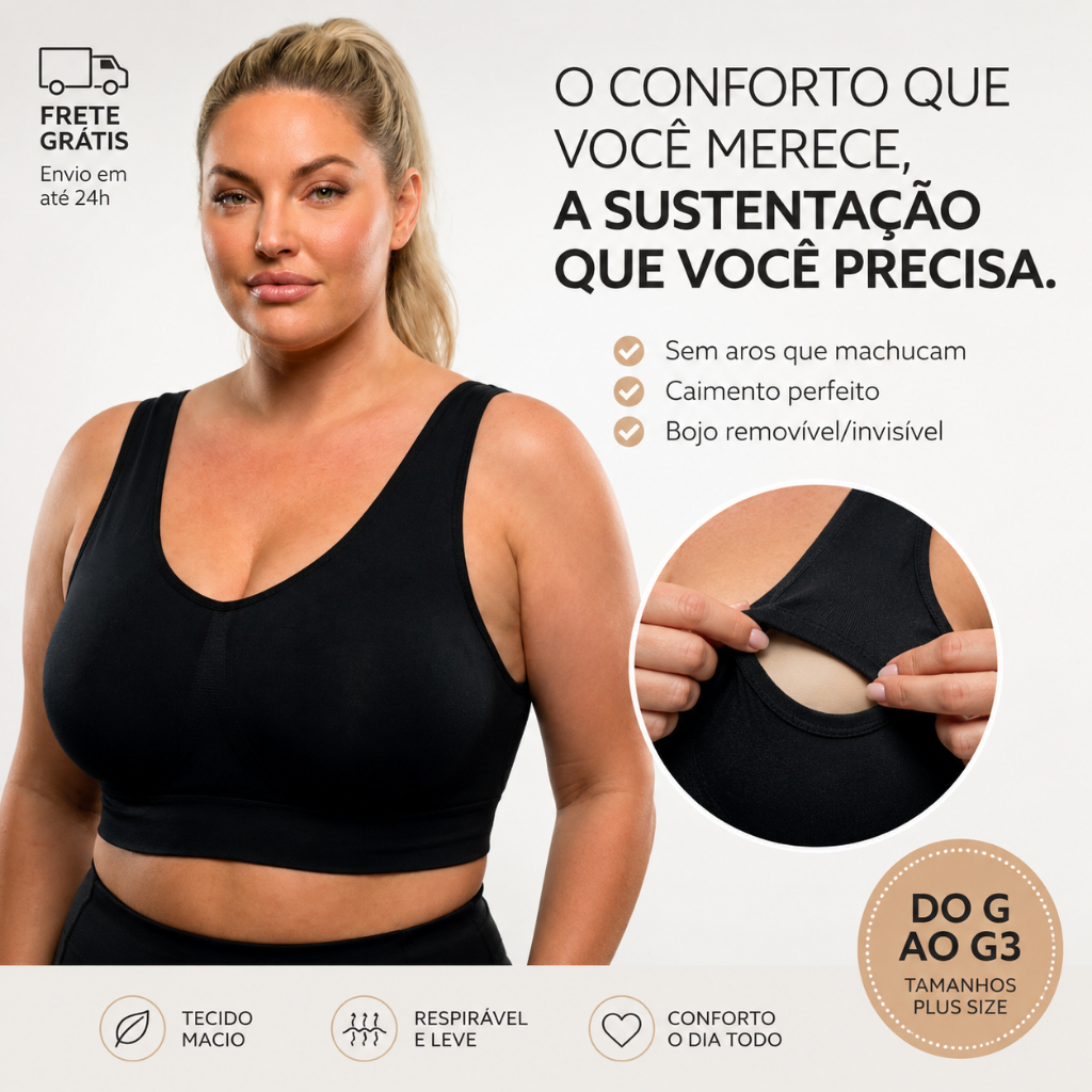 Sutiã Top Plus Size Reforçado COM BOJO Removível Tamanho Grande Confortável
