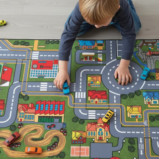 Tapete de Corrida Infantil 200x100cm Criança Grande Pista de Carrinho Carros Cidade