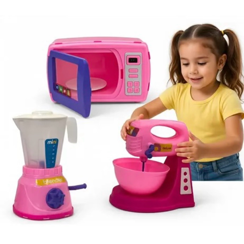Kit Mini Confeitaria Infantil – Liquidificador, Micro-ondas e Batedeira