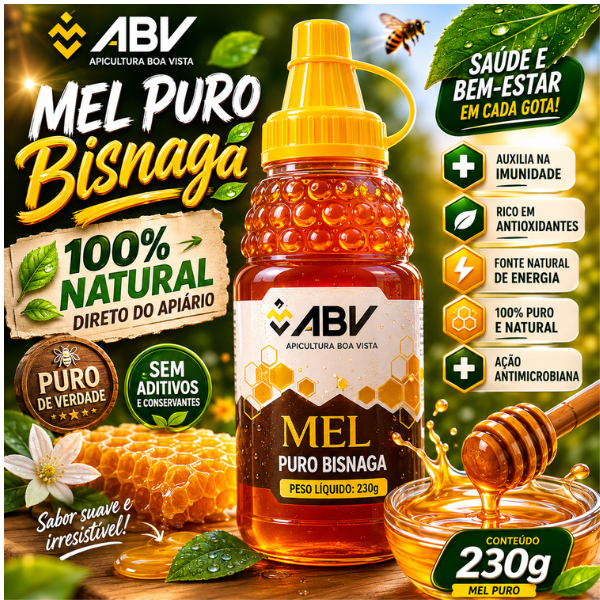 Mel Puro Silvestre 230g Bisnaga ABV | 100% Natural Sem Aditivos