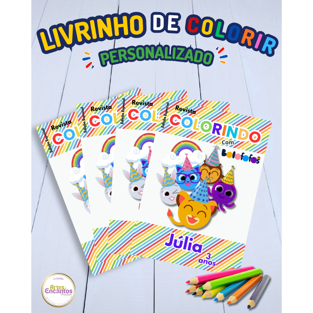 Revistinha de colorir Livrinho Lembrancinha infantil personalizada Aniversário Tema Bolofofos