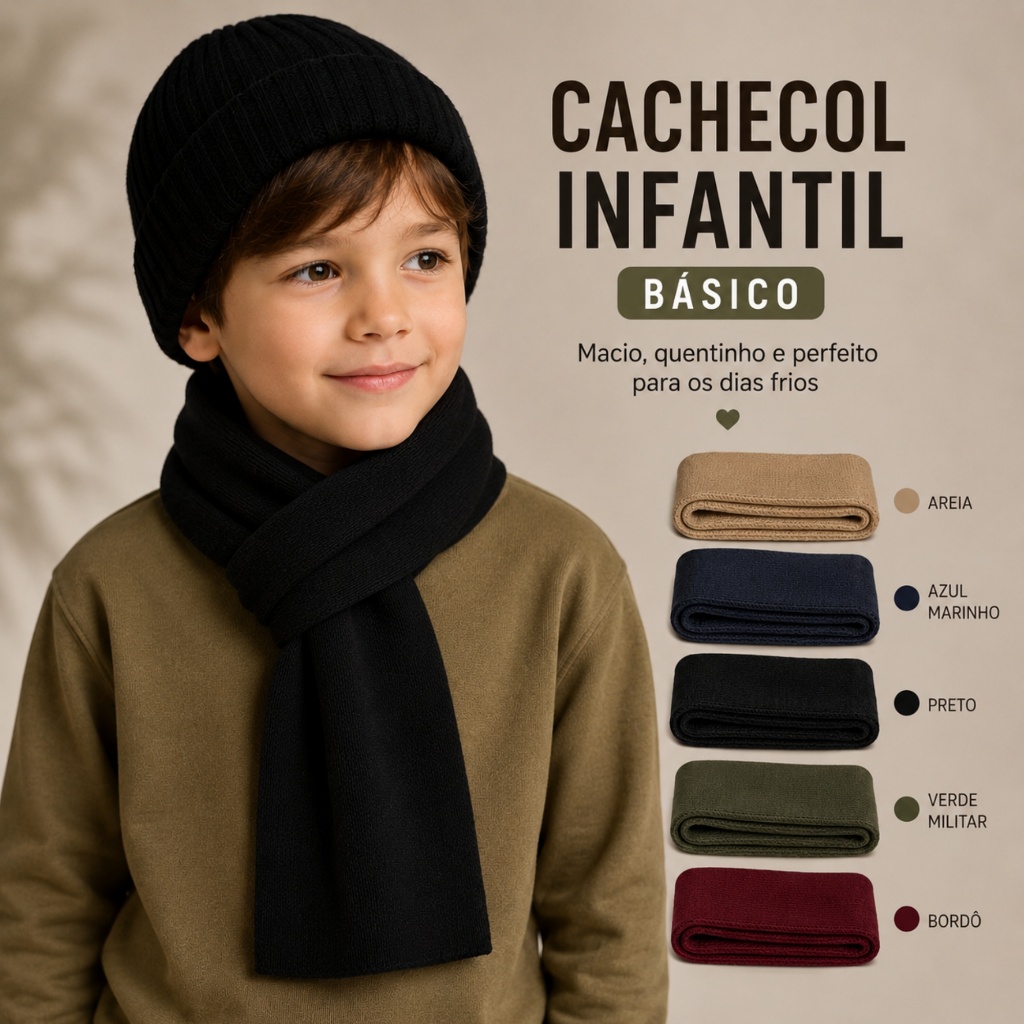 Cachecol Infantil Juvenil Masculino Tricô Tricot Leve Quentinho