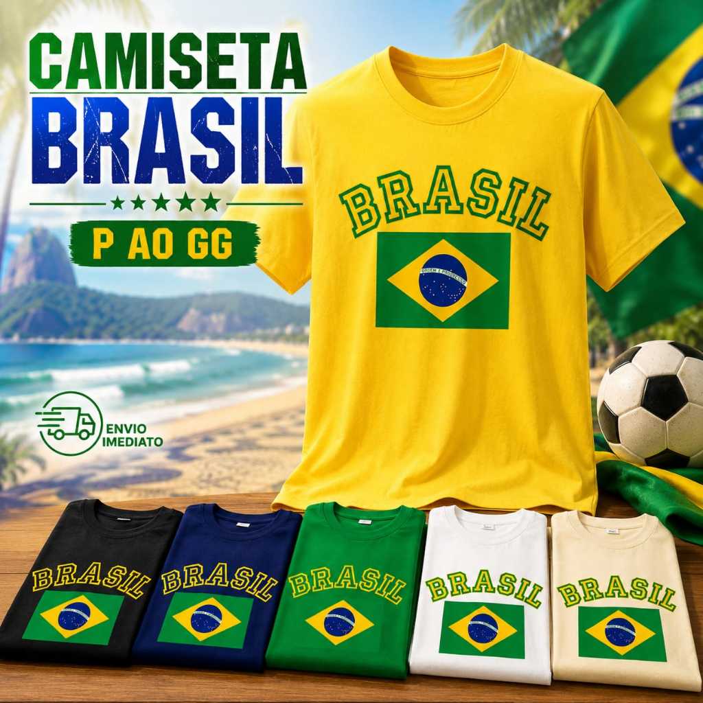 Camiseta Unissex Bandeira do Brasil Blusa Premium 100 % Algodão FIO 30.1 Camisa Dia a Dia