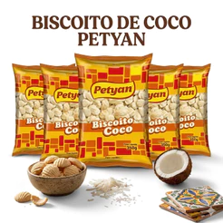 Biscoito Coco Petyan Biscoitos Doce Bolacha Crocante Café Lanche Saboroso Atacado Revenda 350g
