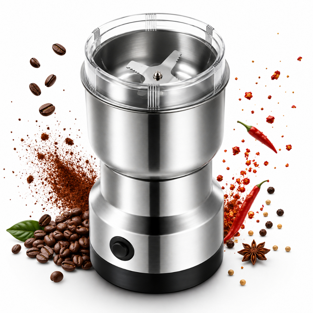 Imagem Moedor Elétrico Multifuncional Café Grãos Especiarias 4 Lâminas Aço Inoxidável 110V