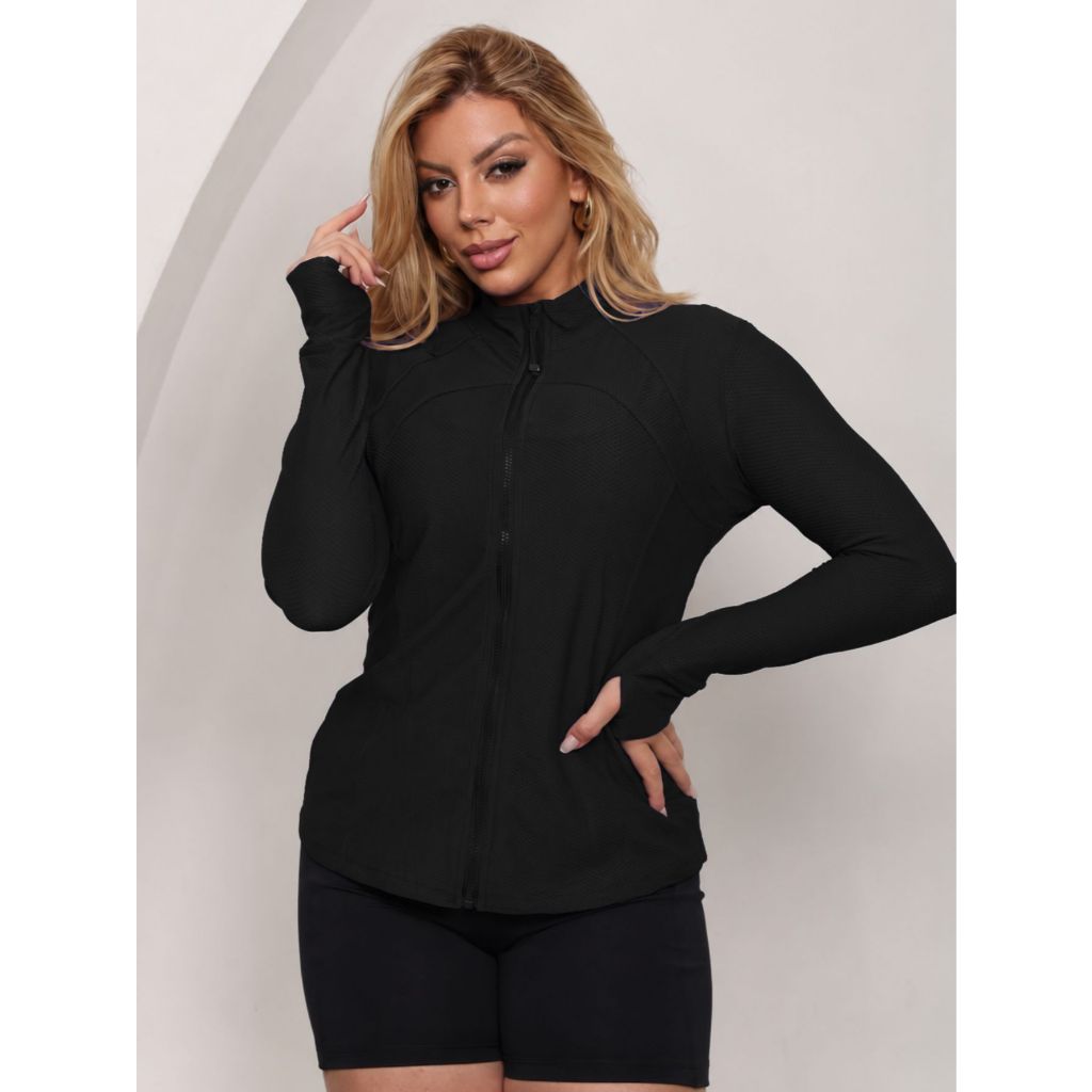 Casaquinho Casaco Premium Fitness Dry Fit Feminino Poliamida Premium com Zíper e Dedeira Academia Estiloso Moda Gringa