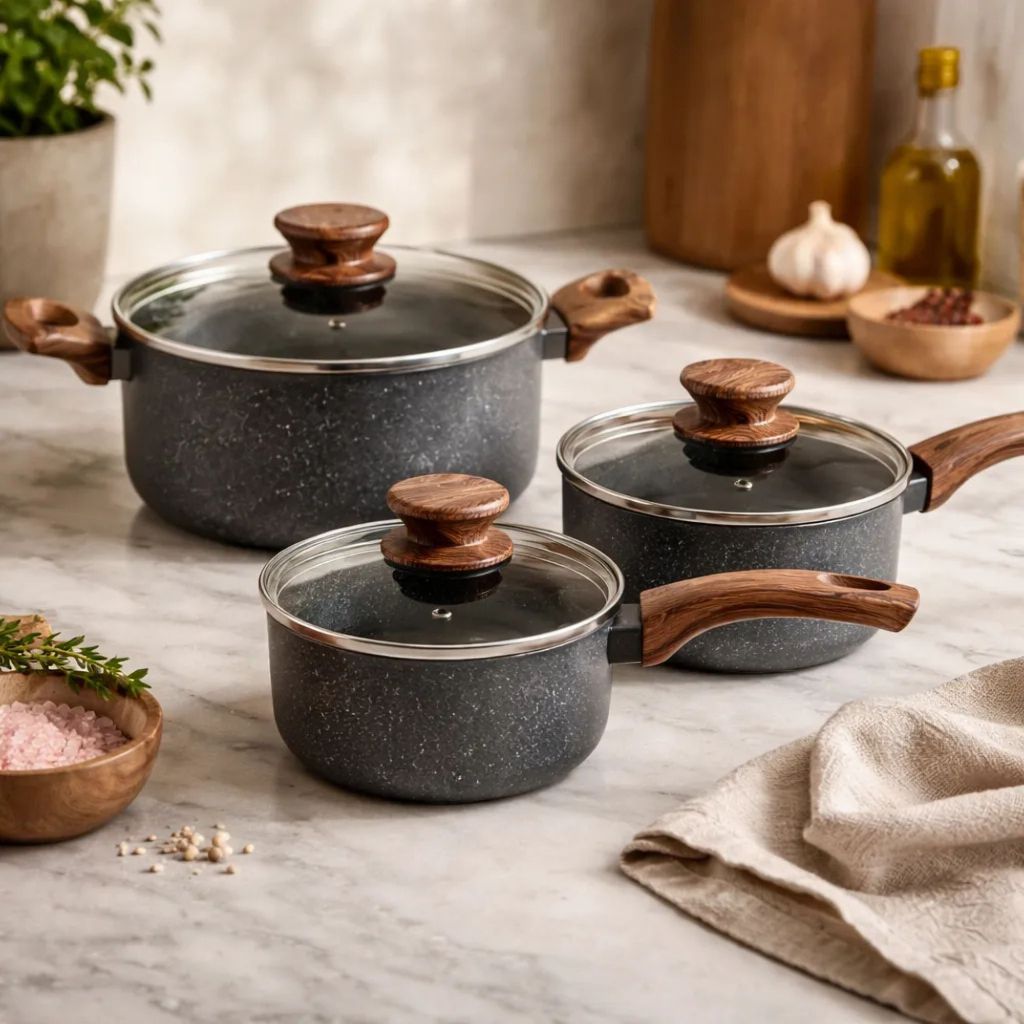 Jogo De Panelas 3 Peças 20cm E 16cm Caçarola 24cm Indução Antiaderente Fogão Indução Elétrico Ceramica Cook Top Cozinha