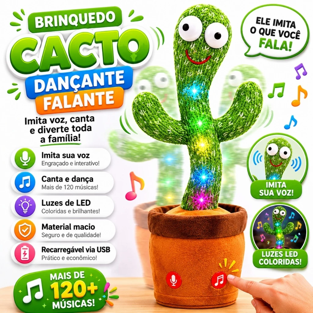 Brinquedo Cacto Dançante Falante Imita Voz Com Musicas Interativo Brinca — imagem 1