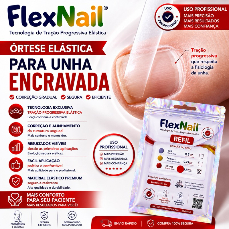 Órtese Elástica Para Unha Encravada FlexNail Strong | Tração Forte tarja vermelha  Profissional 0,85mm | 30 cm
