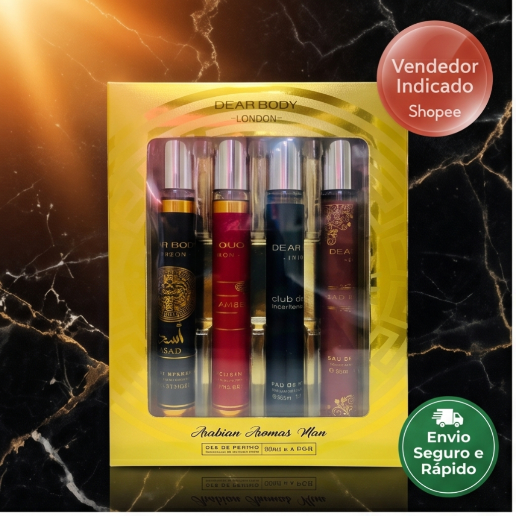 Kit 4 Perfumes Árabes Masculino Asad Amber Club de Intense Savage 35ml Eau De Parfum Portátil Viagem Dear Body London