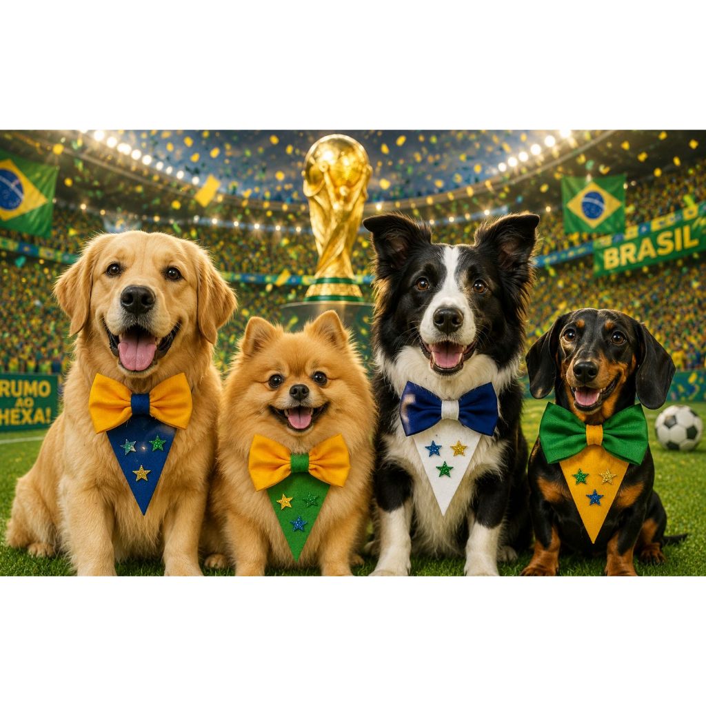 Kit de Gravata para Pet Brasil Copa do mundo Banho e tosa