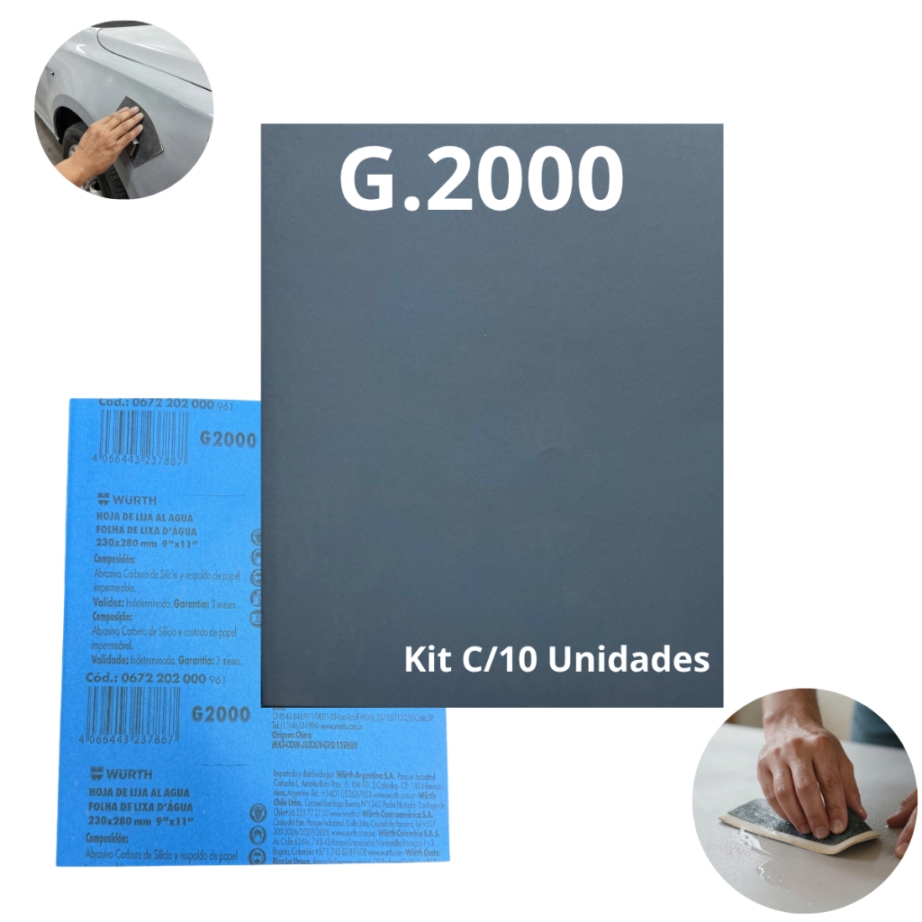 Kit Lixa D'agua Polimento para Acabamento Grão 2000 Wurth Kit com 10 Folhas