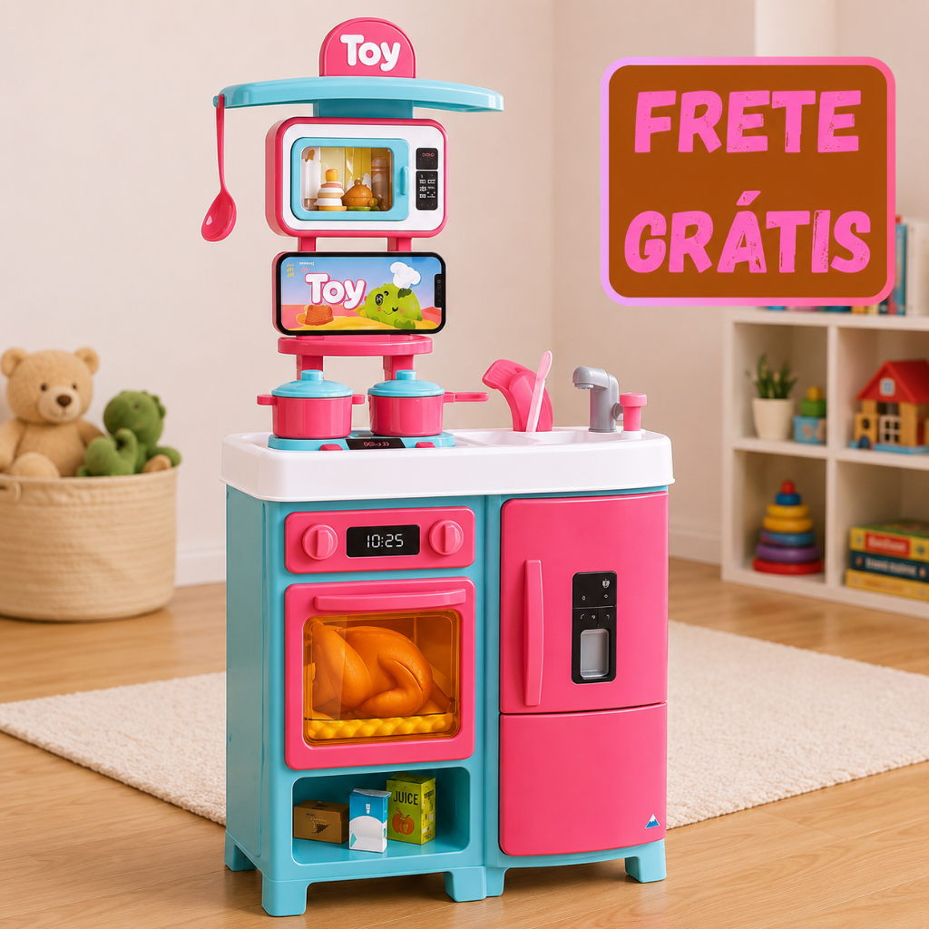 Cozinha Infantil Grande Completa Geladeira Fogão Acessórios Brinquedo Menina Sai Água De Verdade