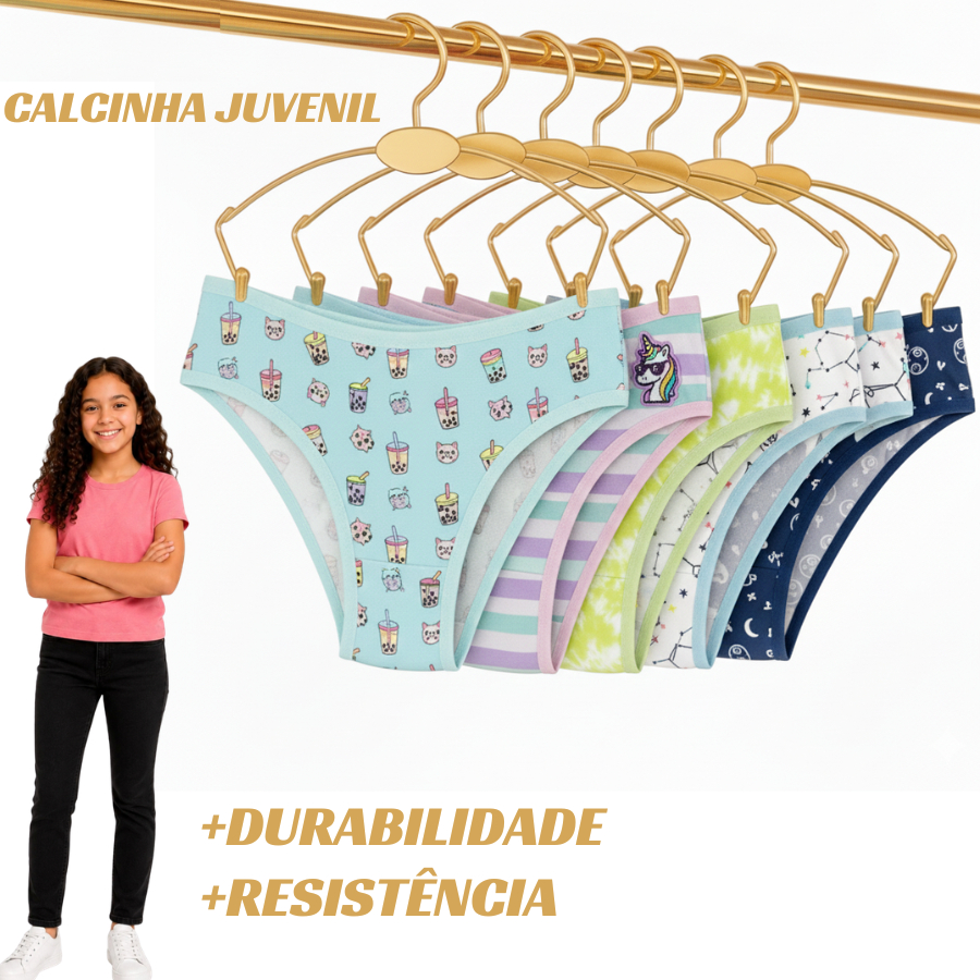 Kit 10 Calcinhas Juvenil de Algodão para Meninas com Forro Premium ou 5 Calcinha