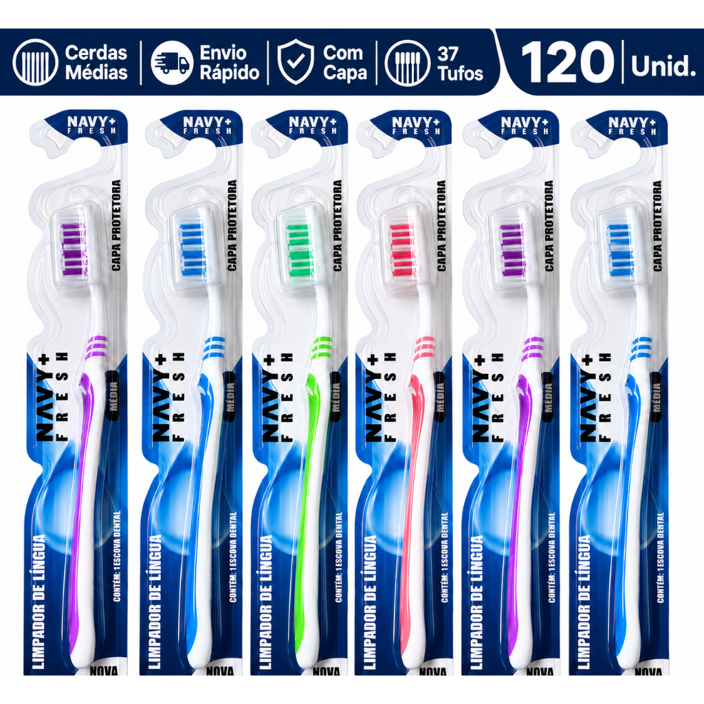 Kit 120 Escovas De Dente Atacado Cerdas Médias Escova Dental Com Capa Protetora
