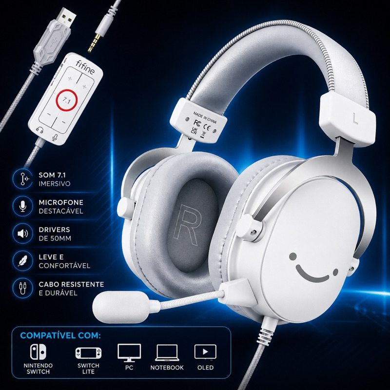 Fone Gamer Fifine H9 com Som 7.1 e Microfone Flexível – Ideal para Jogos no PC