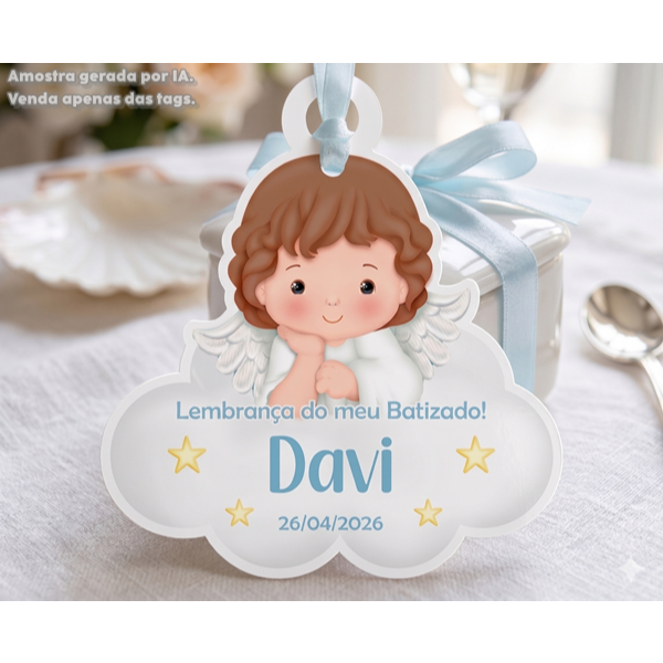 Tags Personalizadas Anjinho Azul Lembrancinha Chá de Bebê Maternidade e Batizado