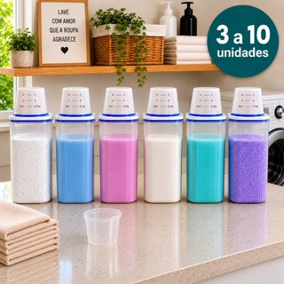 Kit 3 a 10 Potes Herméticos 2L Para Lavanderia Com Vedação Sabão em Pó Amaciante Produtos…