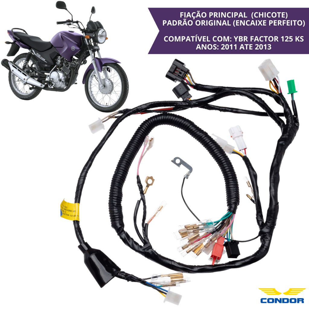 Chicote Fiação Principal Completo Yamaha YBR Factor 125 KS 2011 2012 2013 Parte Elétrica Condor