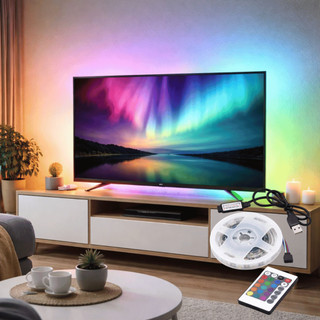 Fita LED USB RGB 5V 2 Metros com Controle Remoto Silicone Flexível Colorida para Quarto Sala Decoração