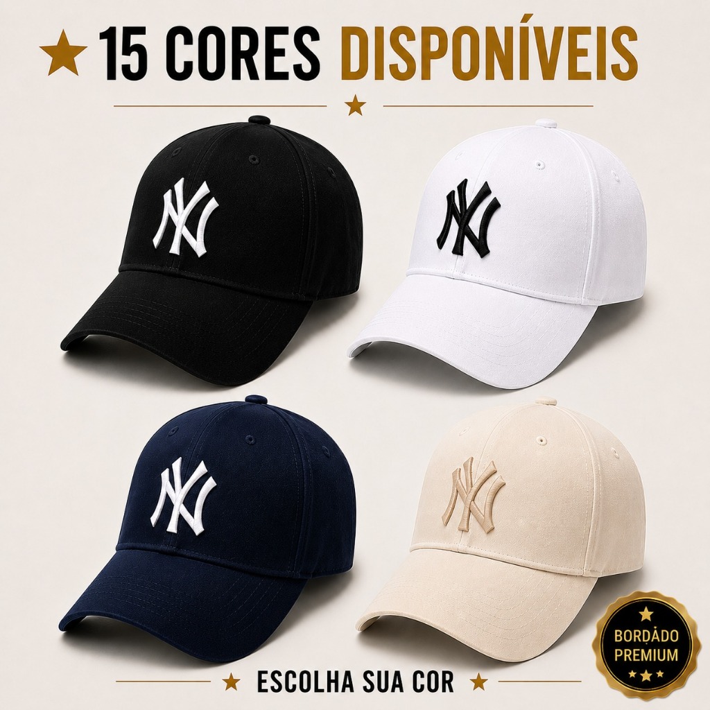 Boné New York NY Bordado, Aba Curva, Unissex, Regulagem Ajustável, Blogueira - ENVIO IMEDIATO