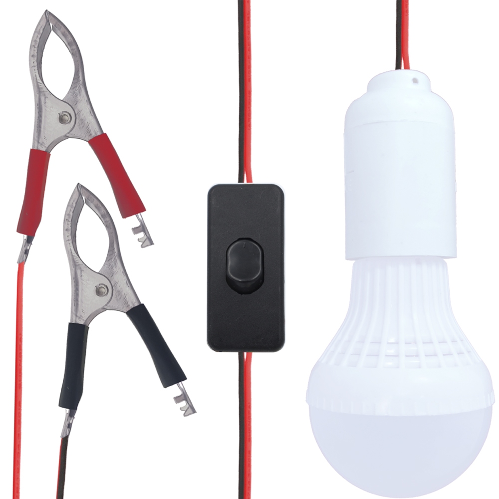 Lâmpada LED 12V para Bateria com Garras Jacaré e Interruptor
