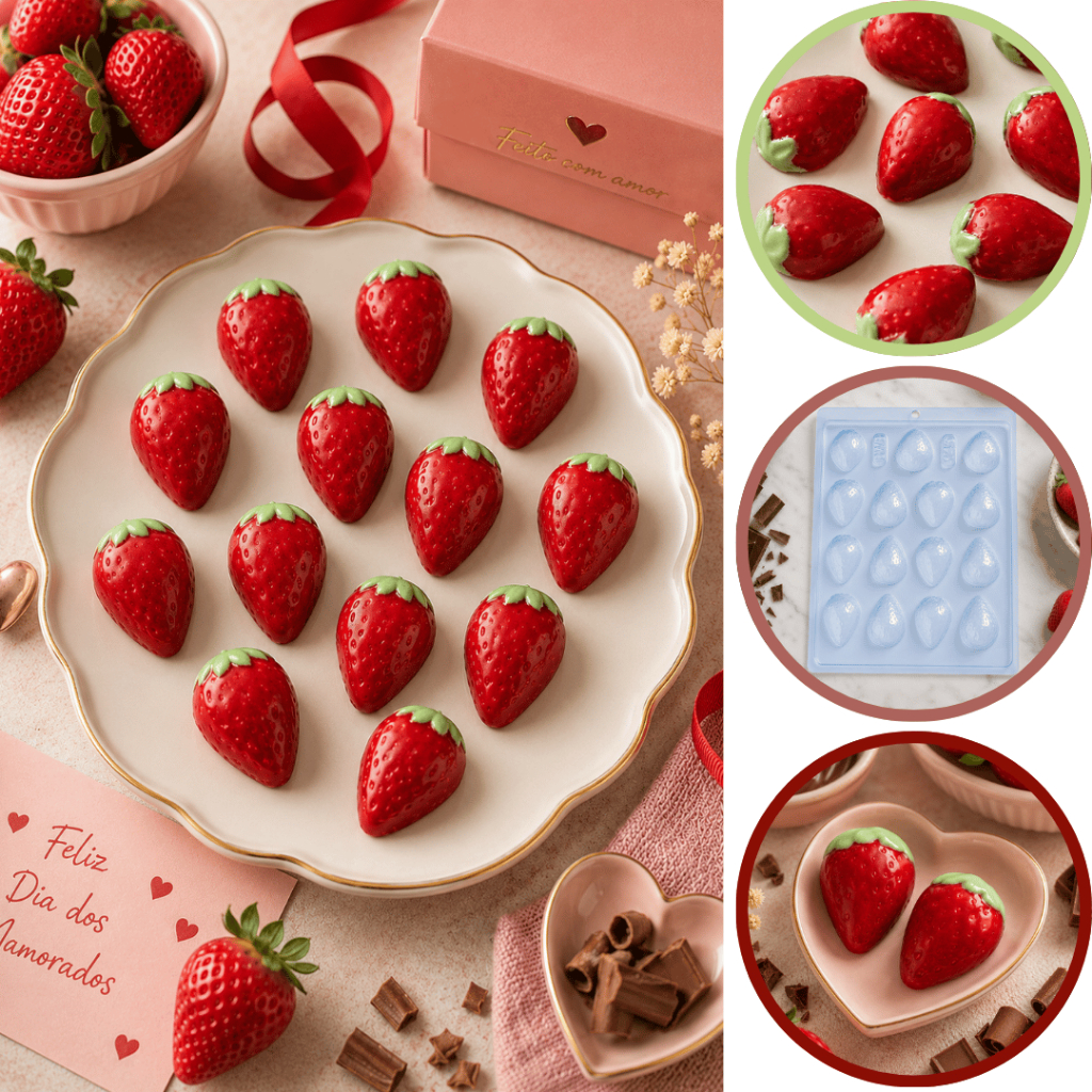 1~10 Forma Simples Bombom Morango Cód. 146 em Acetato BWB Para Bombom, Doces de Chocolate e Confeitaria (CHOCO)