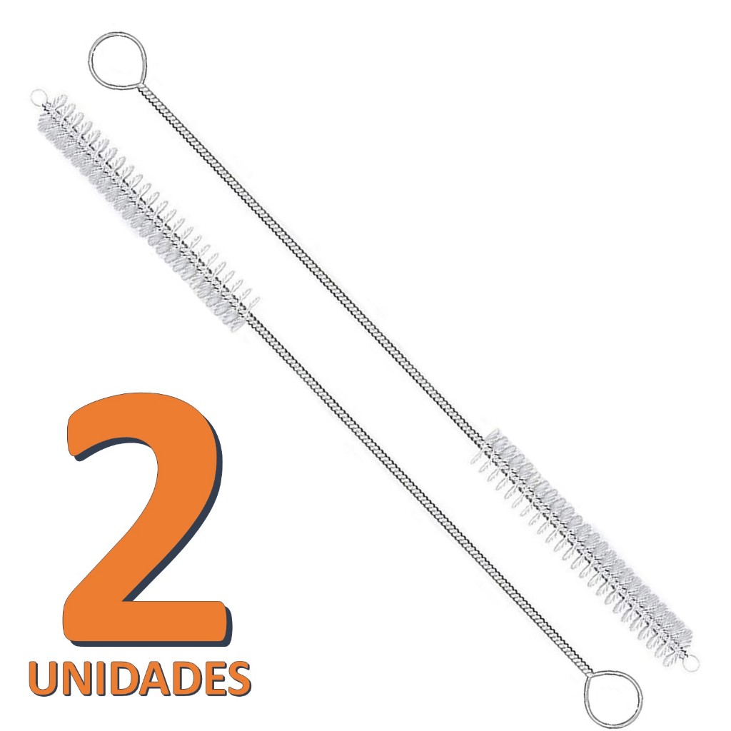 Kit 2 Escova de limpeza de canudo Cerdas Nylon Haste Inox Flexível 21cm