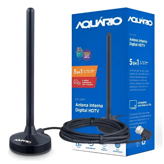 Antena Digital Interna Aquario DTV-100P com Cabo 2,5 metros