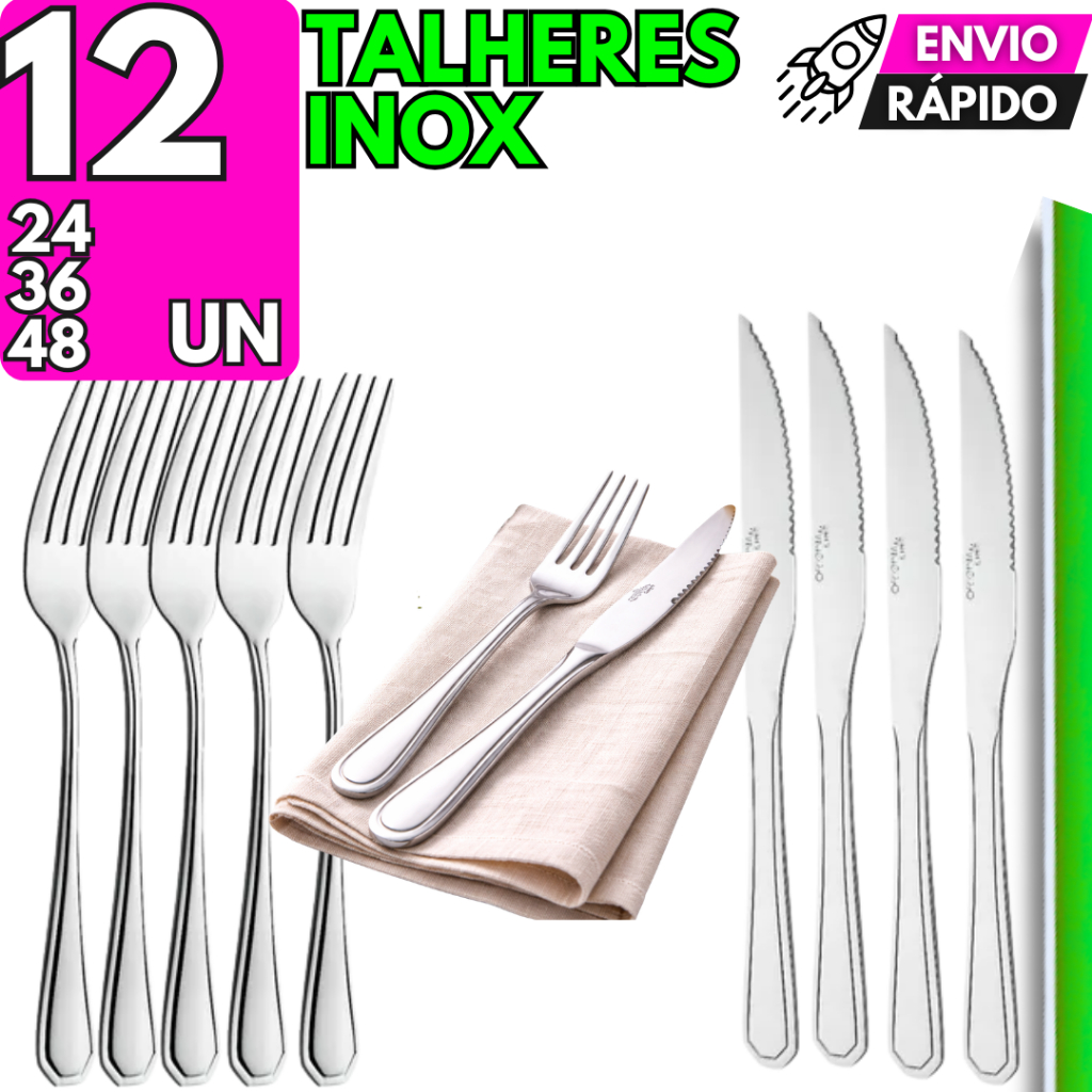Jogo Talheres 36/48/24/12 Aço Inox Elegante Faca Garfo Casa Buffet Restaurante Cozinha Churrascaria