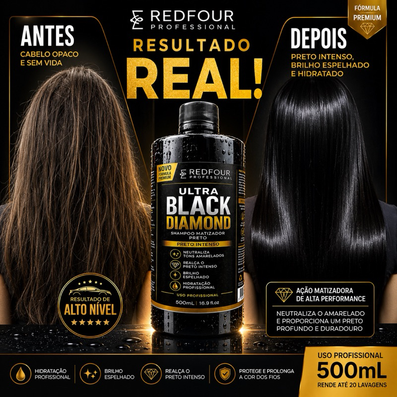 Shampoo Matizador Preto Ultra Black Diamond 500ml Redfour Professional | Preto Intenso,