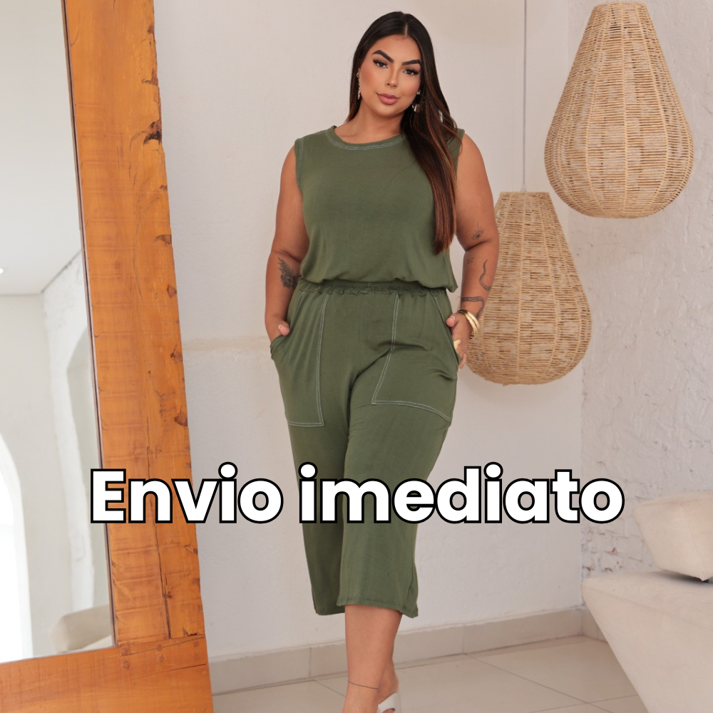 Conjunto Feminino Plus Size Blusa Soltinha + Calça Pantacourt Confortável Moda Versátil 44 ao 52