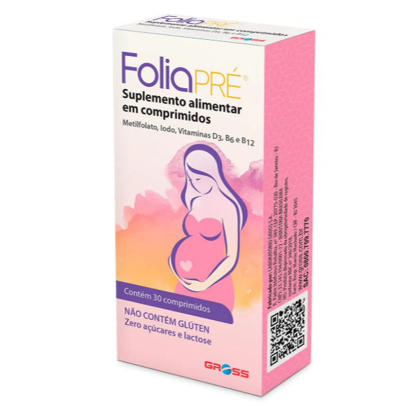 Polivitamínico FoliaPRÉ para Gestantes 30 comprimidos Vitaminas e Minerais para Gravidez