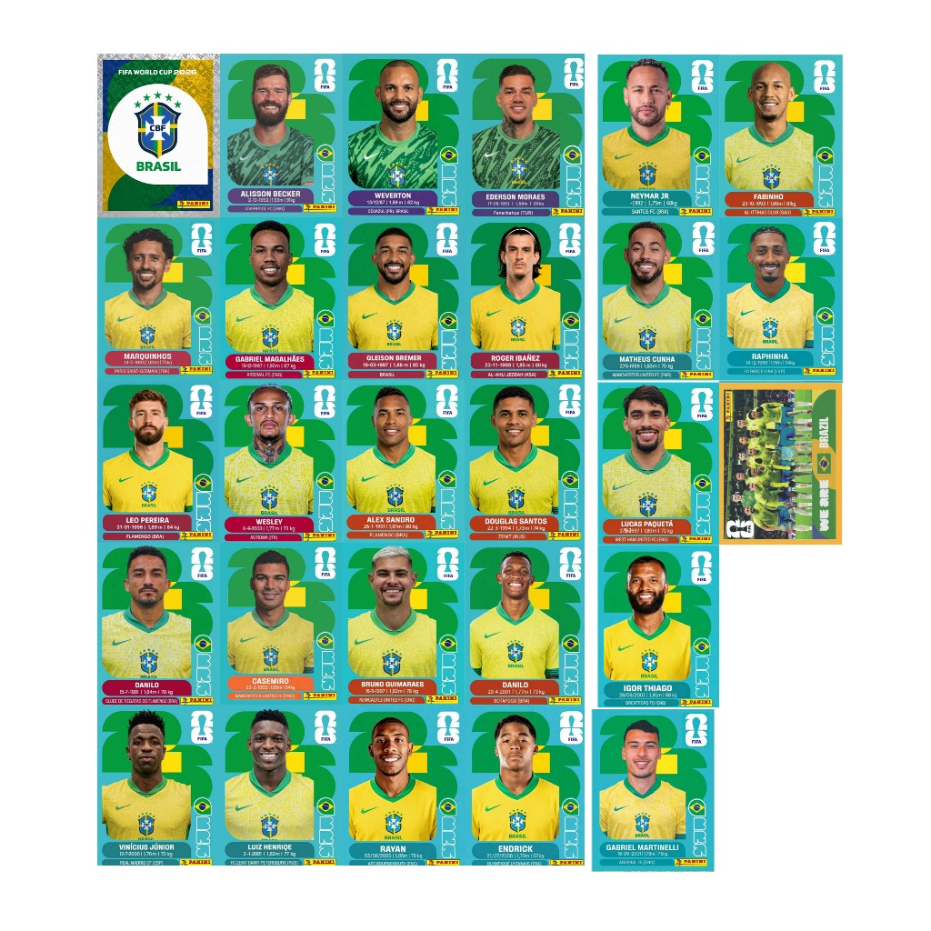 FIGURINHAS SELEÇÃO BRASILEIRA (ADESIVO IMPRESSO) COMPLETA E ATUALIZADA! FIGURINHAS DA COPA 2026