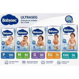 FRALDA  BABY SEC   PACOTÃO  P 100  - M 90  - G 80 - EG  70 -  XXG  56  Unidades  Pacotão  1º Linha