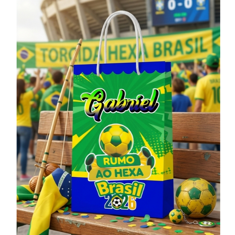 Sacolinha (M) Copa do Mundo 2026 Brasil Personalizada | Sacola Copa 2026 Brasil | Lembrancinha Festa Futebol