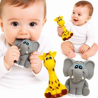 Kit 2 Brinquedos Bebê Mordedor Vinil Macio Girafa E Elefante