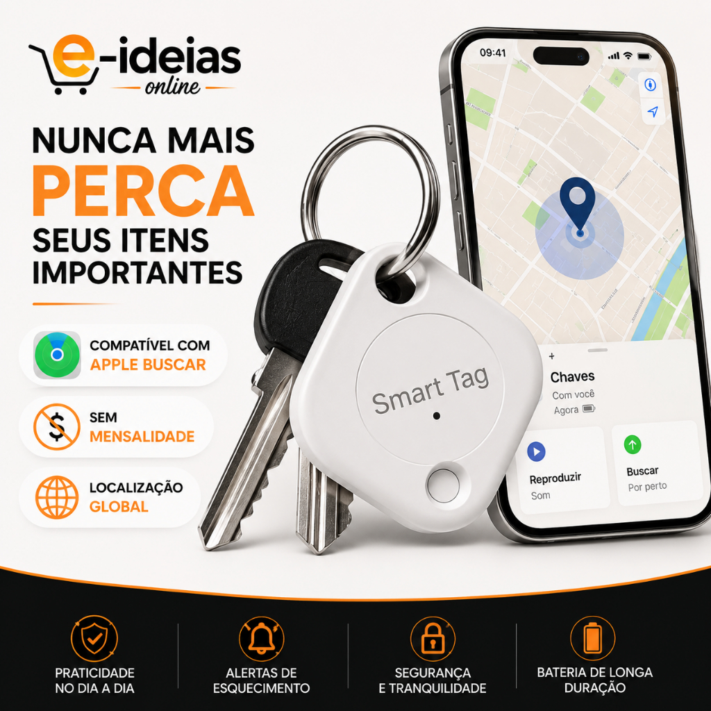 Smart Tag iPhone Compatível App Buscar Apple | Rastreador para Chaves Mala Mochila Carteira Pet Sem Mensalidade
