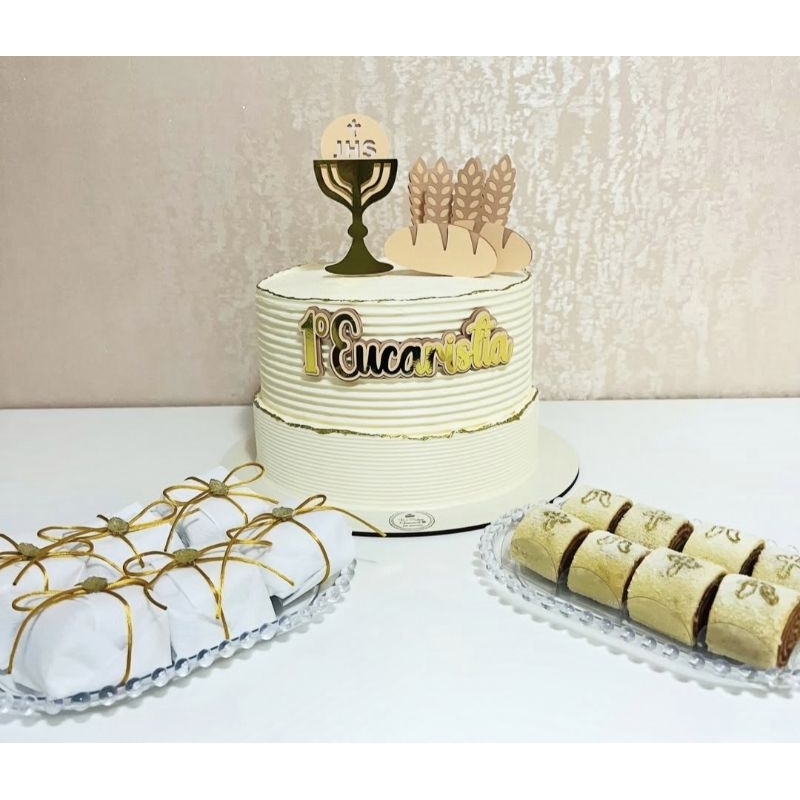 Topo de bolo Primeira Eucaristia/ Batizado/ Primeira Comunhão | Topper de bolo Eucaristia