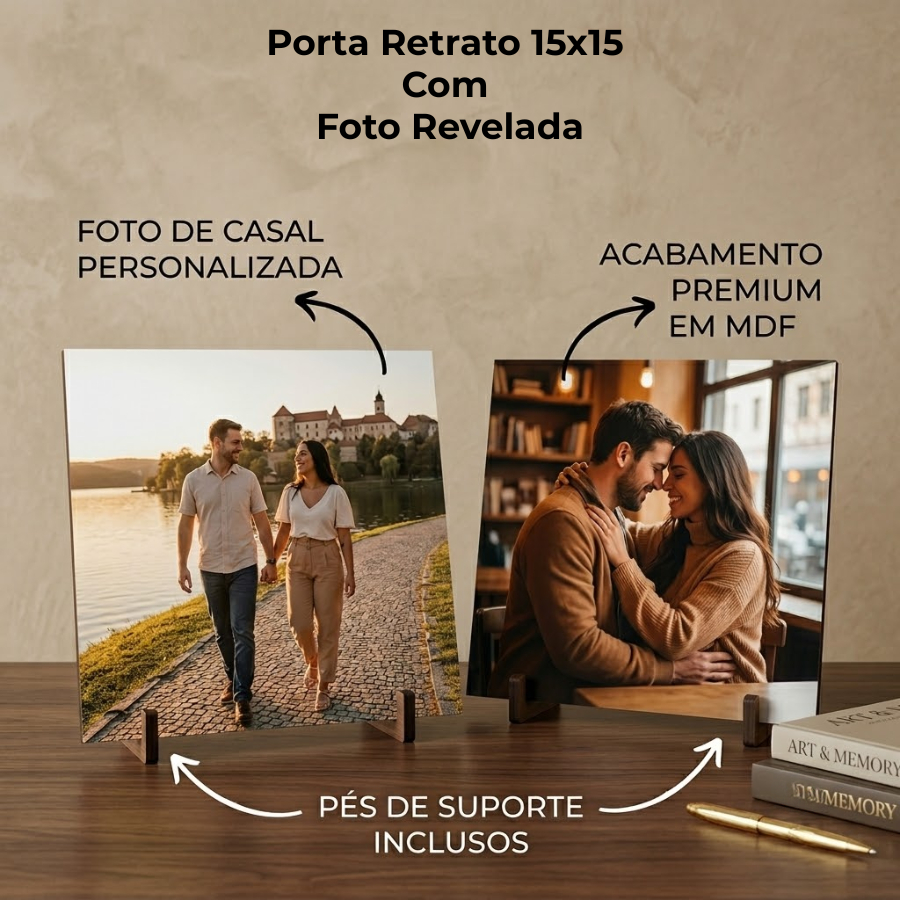 Quadros de Mesa Personalizado 15x15 Porta Retrato 15x15 Personalizado Com Foto Revelada Foto Casal Família
