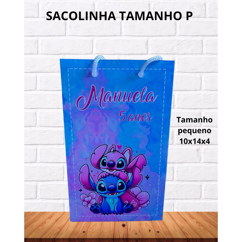 10 SACOLINHAS PERSONALIZADAS FESTA STITCH PERSONALIZADO COM NOME E IDADE