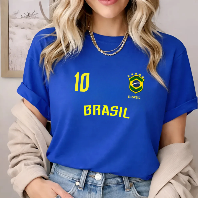 Camiseta Azul Brasil Dry Fit Copa Do Mundo 2026 Estampada Torcida Seleção Brasileira