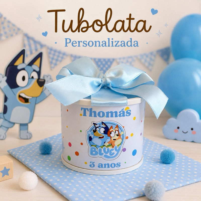 KIT TUBOLATA PERSONALIZADA BLUEY 5x6 - LEMBRANCINHA - CHÁ DE BEBÊ - MATERNIDADE - FESTA - CHÁ REVELAÇÃO
